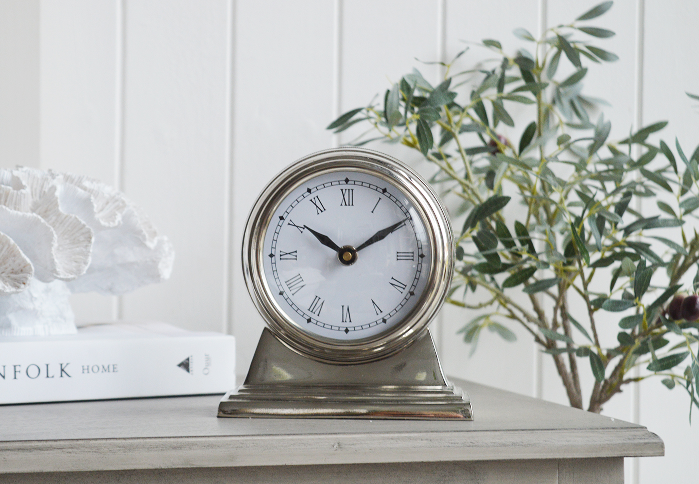 Polished Silver Mantel Clock New England Furniture and accessories